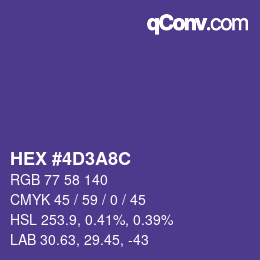 Color code: HEX #4D3A8C | qconv.com