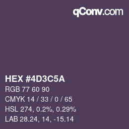 Color code: HEX #4D3C5A | qconv.com
