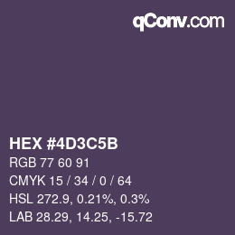 Color code: HEX #4D3C5B | qconv.com