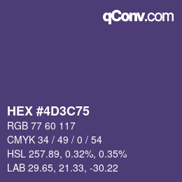 Color code: HEX #4D3C75 | qconv.com