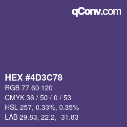 Color code: HEX #4D3C78 | qconv.com