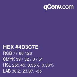 Color code: HEX #4D3C7E | qconv.com