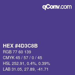 Color code: HEX #4D3C8B | qconv.com