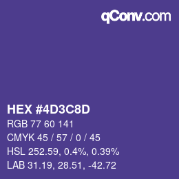 Color code: HEX #4D3C8D | qconv.com
