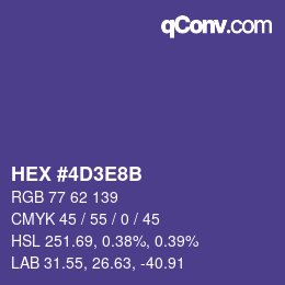 Color code: HEX #4D3E8B | qconv.com
