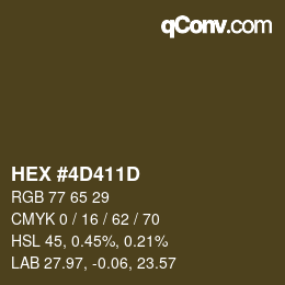 Farbcode: HEX #4D411D | qconv.com