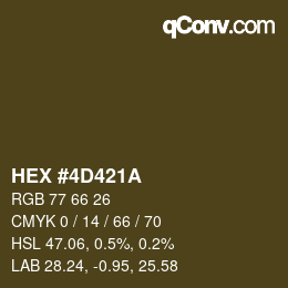 Farbcode: HEX #4D421A | qconv.com