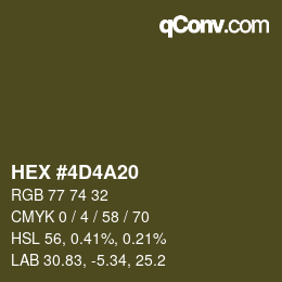 Farbcode: HEX #4D4A20 | qconv.com