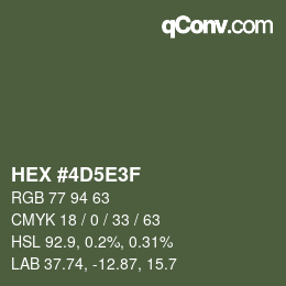 Code couleur: HEX #4D5E3F | qconv.com