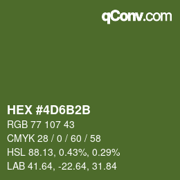 Color code: HEX #4D6B2B | qconv.com