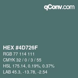 Color code: HEX #4D726F | qconv.com