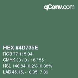Color code: HEX #4D735E | qconv.com