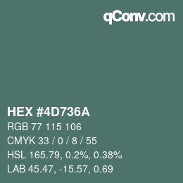 Farbcode: HEX #4D736A | qconv.com