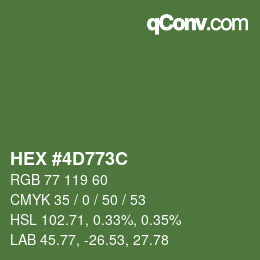 Color code: HEX #4D773C | qconv.com