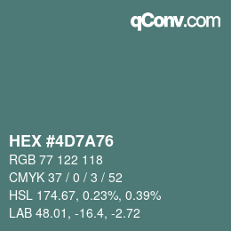 颜色代码: HEX #4D7A76 | qconv.com