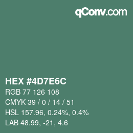 Color code: HEX #4D7E6C | qconv.com