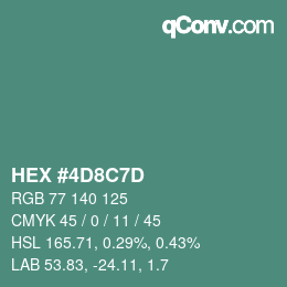 カラーコード: HEX #4D8C7D | qconv.com