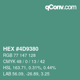 カラーコード: HEX #4D9380 | qconv.com