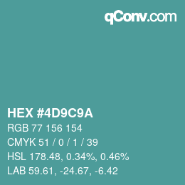 Color code: HEX #4D9C9A | qconv.com