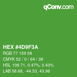 Color code: HEX #4D9F3A | qconv.com