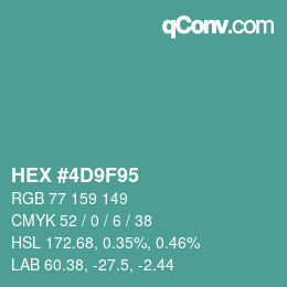 カラーコード: HEX #4D9F95 | qconv.com
