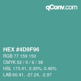 カラーコード: HEX #4D9F96 | qconv.com