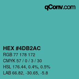 颜色代码: HEX #4DB2AC | qconv.com