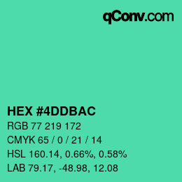 颜色代码: HEX #4DDBAC | qconv.com