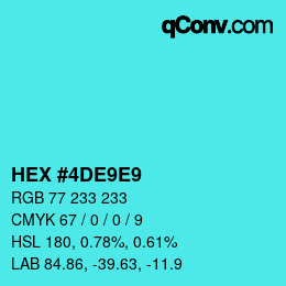 Farbcode: HEX #4DE9E9 | qconv.com