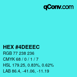 颜色代码: HEX #4DEEEC | qconv.com