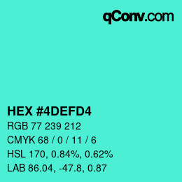 Color code: HEX #4DEFD4 | qconv.com
