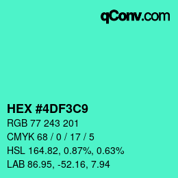Color code: HEX #4DF3C9 | qconv.com