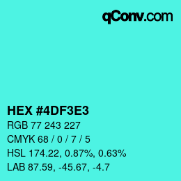 Farbcode: HEX #4DF3E3 | qconv.com