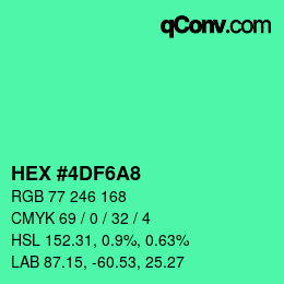 カラーコード: HEX #4DF6A8 | qconv.com