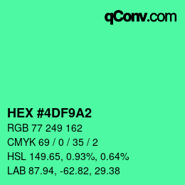 Code couleur: HEX #4DF9A2 | qconv.com