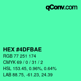 Color code: HEX #4DFBAE | qconv.com
