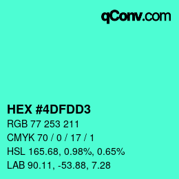 Color code: HEX #4DFDD3 | qconv.com