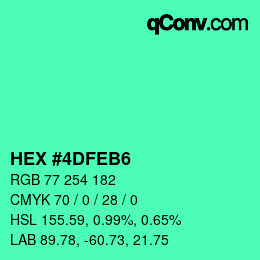 Farbcode: HEX #4DFEB6 | qconv.com