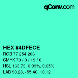 Color code: HEX #4DFECE | qconv.com
