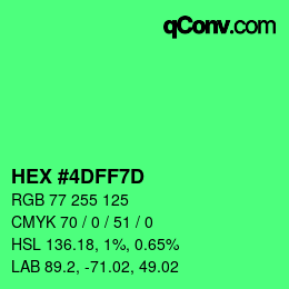 颜色代码: HEX #4DFF7D | qconv.com