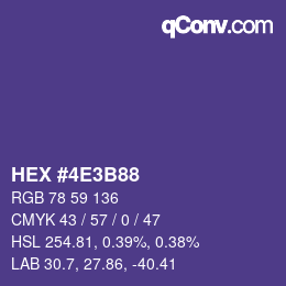 Color code: HEX #4E3B88 | qconv.com