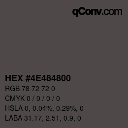 Farbcode: HEX #4E484800 | qconv.com