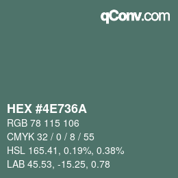 Farbcode: HEX #4E736A | qconv.com