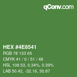 Code couleur: HEX #4E8541 | qconv.com