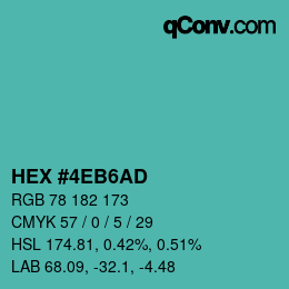 カラーコード: HEX #4EB6AD | qconv.com