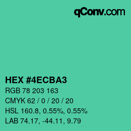 カラーコード: HEX #4ECBA3 | qconv.com