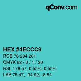 カラーコード: HEX #4ECCC9 | qconv.com