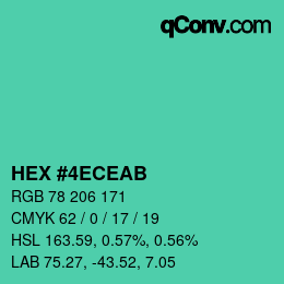 Color code: HEX #4ECEAB | qconv.com