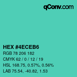 カラーコード: HEX #4ECEB6 | qconv.com