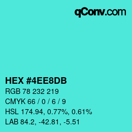 カラーコード: HEX #4EE8DB | qconv.com